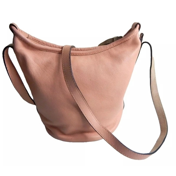 Zara Pink Pebbled Leather Crossbody Bucket Bag - Picture 1 of 11